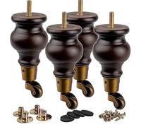 La Vane Patas de madera para muebles de 6.5 pulgadas con ruedas, 4 patas de repuesto de madera maciza de nogal con perno M8 preperforado y placa de montaje para sillón otomano reclinable y reposapiés