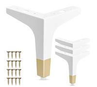 La Vane - Set de 4 patas de mueble de metal (15 cm de altura) Blanco/Oro - Diseño de triángulo de diamante para armario, sofá, sillón y estantería | Patas de repuesto estables con tornillos | Montaje