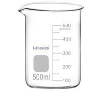 Labasics Vaso de Vidrio, 1 Paquete, Vaso de Forma Baja Graduado de Vidrio Borosilicato con Pico Vertedor, 500 ml, Resistencia a Altas Temperaturas, Uso en Laboratorio