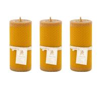 L'Abella Mel - Vela Natural y Artesanal 100% de Cera de Abeja Hecha a Mano | Vela Pura Textura Panal Bujía Vela de Miel Sin Parafina de España - Pack de 3 Velas. Contiene 3u de 6x6x15cm