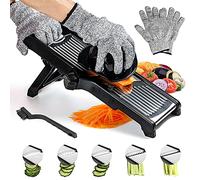 Labeol Cortador de mandolina ajustable profesional 3 en 1, de acero inoxidable, cortador de alimentos, multifuncional, picador de verduras, patata, cebolla, queso, juliana con guantes de seguridad