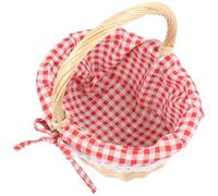 LABRIMP Cesta Pequeña de Mimbre con Interior de Lino Cuadros para Almacenamiento de Snacks y Frutas Cesta Artesanal de Picnic y Recogida Organizador Rústico para Hogar y Exteriores