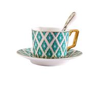 LABRIMP Juego de Taza y Platillo Diseño Delicado Estilo Europeo de Cerámica Borde Dorado y Capacidad para Café o Leche, Adecuado Hogar