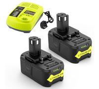 LabTEC RB18L50 - Batería de 18 V 5 Ah para Ryobi One+, 2 paquetes de baterías de iones de litio de repuesto con cargador de 12 V-18 V para Ryobi P117 compatible con herramientas inalámbricas Ryobi One