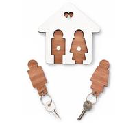 LAC EVERYTHING EVERYWHERE Llaveros para Pareja de Madera 16x15 - Llavero Casa Nueva para Regalos Originales Recien Casados | Regalos Novios y Novias para Aniversario (Blanco y Marrón)