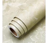 LaCheery Beige Crema Papel Pintado Pared Dormitorio Flores Papel Pintado Texturizado 60cm x 400cm Rollo Vinilo Autoadhesivo Pared Lavable Vinilos Armarios Cocina Decorativo para Baño Salon Muro