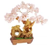 lachineuse - Árbol dragón de Cuarzo Rosa - Árbol Feng Shui 19 cm - Decoración asiática dragón japonés - Árbol de la Fortuna con dragón Dorado - Deco asiático Piedras Preciosas - Objeto Japón Zen