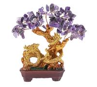 lachineuse - Dragón amatista púrpura - Árbol Feng Shui de 19 cm - Decoración de dragón japonesa asiática - Árbol de la suerte con dragón dorado - Decoración de piedras preciosas asiáticas - Objeto zen