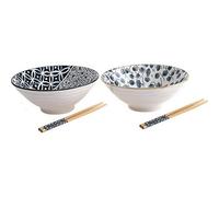 lachineuse - Estuche de 2 cuencos estilo japonés azul ⌀ 20,5 cm - Tazones de arroz, desayuno y sopa - Diseños tradicionales Zen - Cuenco asiático japonés Asia - Regalo de vajillas