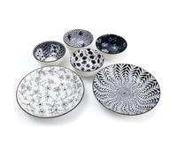 Lachineuse - Estuche de comida japonesa - 2 Asiettes huecas ⌀ 21 cm & 4 cuencos de arroz ⌀ 11,5 cm - Estilo asiático flores - Color azul y blanco - Vajilla tradicional japonesa Zen - Idea de regalo
