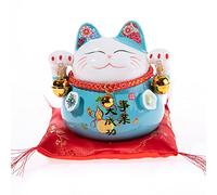 Lachineuse - Gato Maneki Neko - Hucha Japonesa - Tradiciones asiáticas - Colorido Azul - Porcelana - Idea Decorativa y Regalo de Japón Asia - Fortuna, protección, Suerte y Felicidad