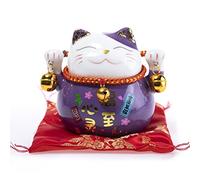 lachineuse - Gato Maneki Neko - Hucha Japonesa - Tradiciones asiáticas - Colorido Morado - Porcelana - Idea Decorativa y Regalo de Japón Asia - Fortuna, Suerte y Felicidad