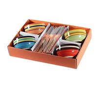 lachineuse - Juego de 4 cuencos de colores - Tazones de arroz, desayuno y sopa - Vajilla de porcelana naranja, amarillo, azul, rojo - 4 pares de palillos - Cuenco asiático - Regalo de vajilla Asia