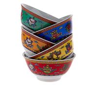 lachineuse - Juego de 5 cuencos de arroz asiáticos de 11,5 cm de diámetro, 275 ml, diseño de los 8 símbolos auspiciosos budistas - Cuencos originales y coloridos - Tradiciones y decoración asiáticas -