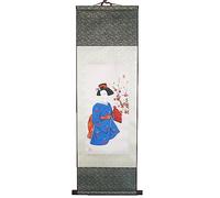 lachineuse - Kakemono Ambiance de Japón - Tapiz de pared - Decoración japonesa para colgar - 100 x 30 cm - Mujer japonesa - Pintura japonesa - Color gris - Idea de regalo Japón Asia
