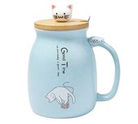 lachineuse - Taza de gato, 450 ml, taza grande con tapa y cuchara, capacidad - Taza para infusión, té, café - Taza japonesa original - Kitty Mignon - Color azul