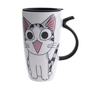 lachineuse - Taza de gato Kawaii Happy 600 ml - Taza grande XXL blanca de porcelana - Taza japonesa de té y café - con tapa isotérmica - Taza ideal para regalo de Japón Asia - Taza gigante