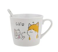 lachineuse - Taza de porcelana de gato Happy & sa cuchara - Duo gatos - Colección Life - 200 ml - Petit Déj & Pause Relax - Café, té, chocolate caliente - Idea de regalo Asia, China, Japón - Blanco