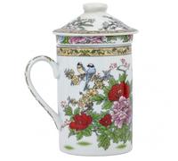 lachineuse - Taza de té de infusión asiática - Diseño de la Reina de las Flores - Símbolo de suerte y riqueza - Porcelana - Multicolor - Altura 14,5 cm - Idea de regalo de decoración asiática