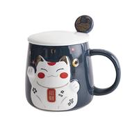lachineuse - Taza en relieve, diseño de gato Maneki Neko, color azul