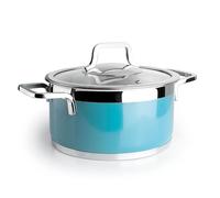 Lacor - 15520 - Cacerola Buffet con tapa Ocean, Acero inoxidable 18/10, Acabado Interior Lijado, Asas Ergonómicas, Fondo Termodifusor Sandwich, Apta para Inducción, Aptas para Horno, Ø20cm, Azul