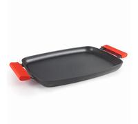 LACOR - 24347 - Plancha Grill TitanFull, Aluminio Fundido, Antiadherente TRIcapa QuanTanium, 100% libre PFOA, Fondo FULL INDUCTION, Asas Silicona Extraibles, 34 x 25 x 3 cm, Negro