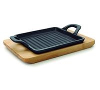 LACOR - 25875 - Mini Plancha Grill Cuadrada Magma, Medidas Base Madera 19.5 x 14 x 1.7 cm, Medidas Grill Hierro Fundido 14 x 14 cm, Apto para Todo Tipo de Fuegos, Incluida Inducción y Horno