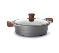 Lacor - 27327 - Cacerola Baja de cocina con tapa cristal Stilo, Compatibilidad: todo tipo de cocinas, incluida la inducción, Fabricada en Aluminio Fundido, Ecológica y libre de PFOA, 28cm