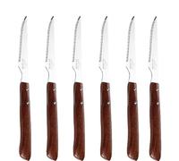 LACOR - 38240 - Set de Cuchillos Chuleteros, Acero Inoxidable, Mango Ergonómico de Madera, Set 6 Cuchillos Microdentados, Agarre Cómodo y Seguro, Apto para Todo Tipo de Carnes, 10.5 cm de Hoja