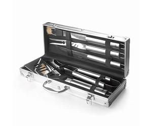 Lacor 60260 - Maletín Utensilios BBQ, Interior Forrado, Contiene 5 | En acero inoxidable, para un uso práctico y profesional en cocina; apto para lavavajillas, práctico y fácil de guardar