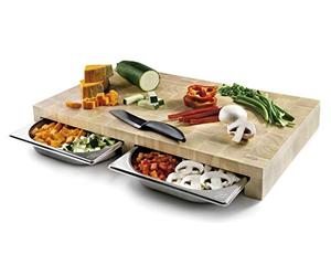 LACOR 60591 - Tabla de Corte doméstica de Madera de Caucho con Doble cubeta | En acero inoxidable, superficie de corte higiénica y estable; ideal para cocina profesional y uso diario en casa