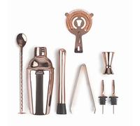 Lacor - 62182 - Kit Coctelería, Coctelera, Utensilios Coctelería, Diseño Portátil, Libre de BPA, Soporte Bambú, Para Profesionales y Aficionados, Acero Inoxidable 18/10, 8 piezas, Acabado Cobre