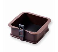 LACOR 66779 Molde Cuadrado Desmontable fabricado en 100 por ciento Silicona Alimentaria Antiadherente con Base de Cristal, Cierre Seguro, Base de cristal, Marrón, 18 x 7 cm