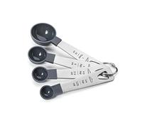 LACOR - 67037 - Set 4 Cucharas Medidoras, Medidor de Líquidos y Alimentos, Repostería, Inox y Polipropileno, Apilables, Medidas en ml, tsp, tbsp, Libre de BPA, Apto para Lavavajillas, Gris