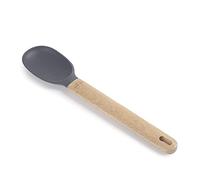LACOR 68185 Cuchara Lisa Silicona Unite, Cucharón para Servir, Mango de Madera de Haya, No Daña la Sartén, Resistente a Altas Temperaturas, Libre de BPA, 32x6.7x10 cm, Gris
