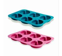LACOR, 68770, 2 Moldes de 100 por 100 Silicona para elaborar 6 Donuts Caseros, Molde Flexible y Antiadherente, Fácil de Desmoldar, Azul y Rosa, Diámetro 7 cm, Medidas 18 x 2,5 x 3,5 cm