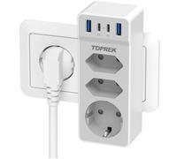 Ladron Enchufes Múltiple con USB C, TOPREK 7 en 1 Enchufes Multiples con USB, Regletas enchufes con 4 USB, Enchufe Múltiples Pared de Pared para Teléfono Móvil, Tableta, Dormitorio, Oficina y Viajes