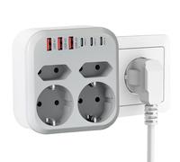 Ladron Enchufes Multiple Plano 10 en 1,Enchufe Regletas con 6 USB 3500W | Regletas Enchufes Pared con 2 Schuko y 2 Enchufe EU,Enchufe Doble para Móvil ,Familia,Oficina,Cocina, Gris Blanco Negro