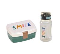 LÄSSIG Set de fiambrera y botella para beber - Set de almuerzo con fiambrera y botella para beber (460 ml)/Little Gang Smile verde oceano
