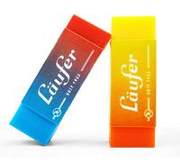 Läufer 69825 Plast Color Goma de borrar bicolor para lápices y lápices de colores, incluye 2 gomas de borrar para escuela, hogar y oficina, bicolor naranja-amarillo y rojo-azul