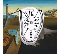 Lafocuse Reloj de Fusión Plateado Silencioso Creativo, Reloj Repisa Dalí Derretido Divertido Números Arábigos para Mesa de Escritorio 16x13x11 cm