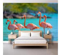 Lago Flamenco Papel Pintado No Tejido 3D 350 x 256 cm Pared Foto Murales, Animales De La Naturaleza Papel Pintado Panorámico Pared Para Sala Tv Sofá Tema Hotel Pasillo Fondo Pintado