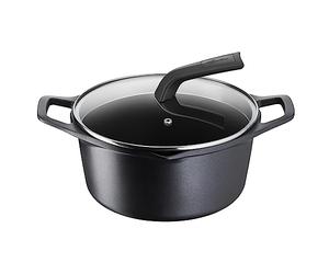 Lagostina Aroma Cacerola Fonda 2 asas con tapa, olla de aluminio fundido Ø24 cm, olla de inducción, gas y horno con cocción Thermo-Signal, revestimiento Titanium, tapa de cristal