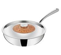 Lagostina Emozione Wok Saltapasta + Tapa con Inserción de Madera de Cerezo Ø 26 cm, de Inducción y Gas en Acero Inoxidable 18/10 y Madera, con Fondo Lagotherm de Triple Capa y Asas Soldadas Anchas