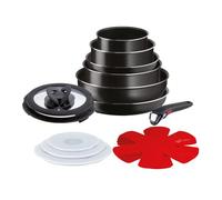 Lagostina Ingenio Essential Plus Batería de ollas, aluminio para gas y horno, 17 piezas, 2 cacerolas hondas, 2 sartenes, sartén, wok, 5 tapas, 5 protectores de sartén y mango extraíble