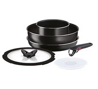 Lagostina Ingenio Essential Plus - Juego de ollas y sartenes antiadherentes de aluminio para gas y horno, 6 piezas, cacerola honda de 16 cm, sartén de 26 cm, wok de 26 cm, 2 tapas y mango extraíble