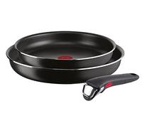 Lagostina Ingenio Essential Plus - Juego de ollas y sartenes antiadherentes de aluminio para gas y horno, 3 piezas, sartenes de 24 y 28 cm de diámetro y mango extraíble