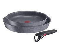 Lagostina Ingenio Mineralis Eco Set Sartenes Antiadherentes de Aluminio 100% Reciclado con Fondo Indeformable, 3 Piezas, Batería de Ollas con 2 Sartenes 24 y 28 cm y Mango Amovible