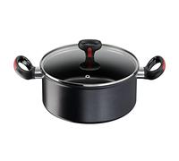 Lagostina Línea Roja - Cazuela multifunción con dos asas con tapa, aluminio, negro, diámetro 24 cm, olla inducción, gas y horno hasta 175 °C, borde a verter, manicura de silicona antideslizante