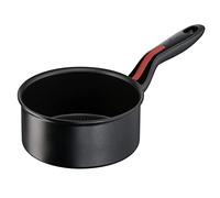 Lagostina Linea Rossa - Cacerola honda con mango largo, aluminio, negro, diámetro 16 cm, olla de inducción, gas y horno hasta 175 °C, borde para verter, asas de silicona antideslizante